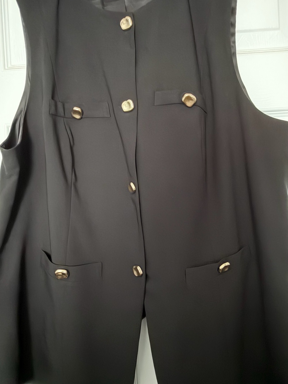 Women's Sleeveless Black Vest with Gold-Tone Buttons